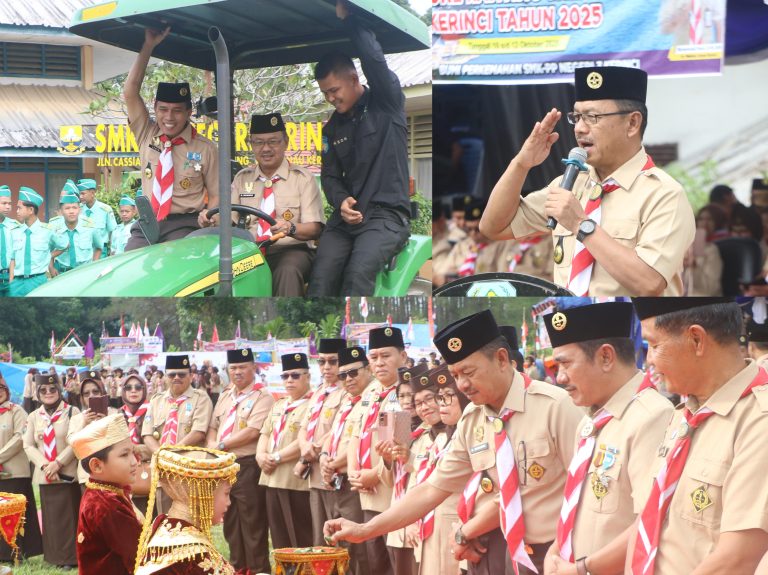 Keren! Wabup Murison Diarak Naik Traktor Pertanian Buka Jambore Ranting Wilayah IV di SMK/PP 3 Kerinci