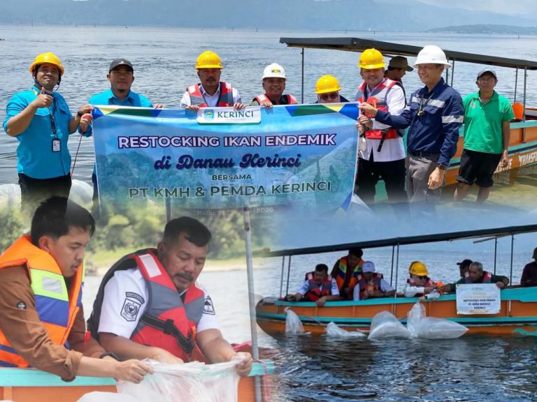 Dorong Kesejahteraan Nelayan, Bupati Monadi Bersama PT KMH Tebar Ikan Endemik di Danau Kerinci